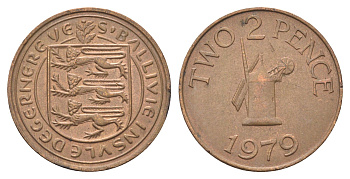 Гернси 2 пенса 1979 Елизавета II (1952-2022), ветряная мельница KM 28 бронза 4703-1152