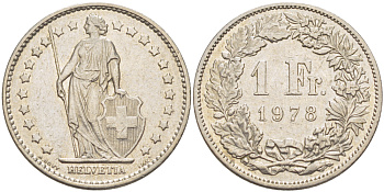 ШВЕЙЦАРИЯ 1 ФРАНК 1978 KM 24а.1 медно-никель 87-535
