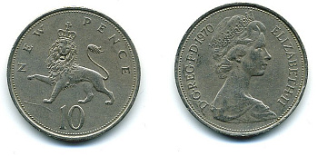 Великобритания 10 пенсов 1970 Елизавета II (1952-2022) KM 912, Spink 4231 (F1) медно-никель  4110-1235