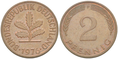 ФРГ 2 ПФЕННИГА 1976 F KM 106а, J. 381а сталь плакированная сталь плакированная медьюю 4181-821