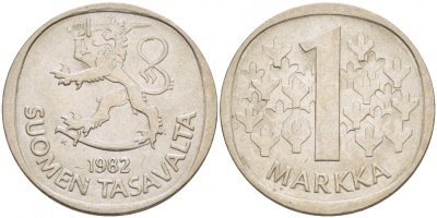 ФИНЛЯНДИЯ 1 МАРКА 1982 K KM 49а медно-никель UNC 3718-1147