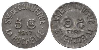 Франция, Ля-Рошель 5 сантимов 1917 диаметр 23 мм, вес 0,83 гр железо 4659-422