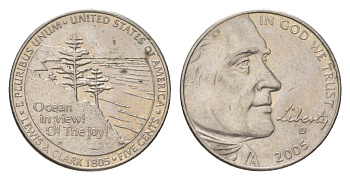 США 5 центов 2005 D, 200 лет экспедиции Льюиса и Кларка - Выход к океану KM 369 медно-никель aUNC 4627-1117