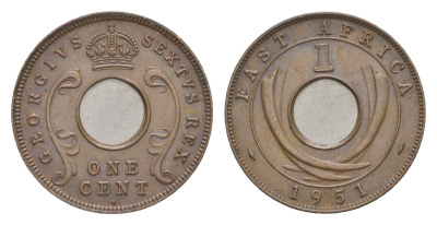 Британская Восточная Африка 1 цент 1951 H, Георг VI (1936-1952) KM 32 бронза 4636-152