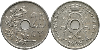 БЕЛЬГИЯ 25 САНТИМОВ 1926/3 BELGIQUE KM 68.1 медно-никель 87-1341