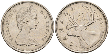 Канада 25 центов 1974 олень, Елизавета II KM62b никель 4566-1027