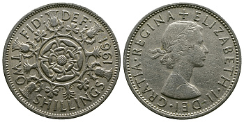 Великобритания 2 шиллинга (флорин) 1961 Елизавета II (1952-2022) KM 906, Spink 4146 медно-никель 4382-324