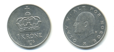 НОРВЕГИЯ 1 КРОНА 1976 ОЛАФ V KM 419 медно-никель 4379-633