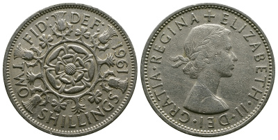 Великобритания 2 шиллинга (флорин) 1961 Елизавета II (1952-2022) KM 906, Spink 4146 медно-никель 4382-324