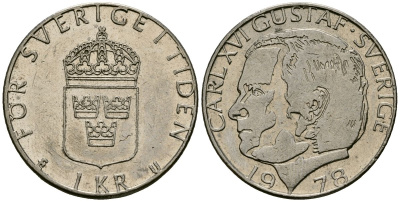 Швеция 1 крона 1978 Карл XVI Густав (1973- ) KM 852 медь плакированная медно-никелем 4176-554