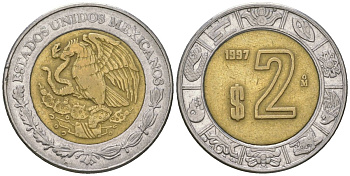 Мексика 2 песо 1997 M KM 604 биметалл 4591-157
