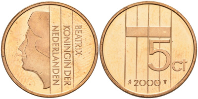 Нидерланды 5 центов 2000 Беатрикс (1980-2013) KM 202 бронза UNC 4116-313