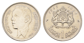 Марокко 1 дирхам 1965 АН 1384, Аль Хассан II (1962-1999) Y 56 никель UNC 4671-223