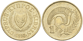 Кипр 1 цент 1992  KM 53.3 никель латунь    4115-366