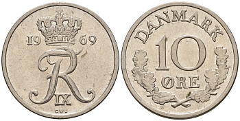 Дания 10 эре 1969 C,S, Фредерик IX (1947-1972) KM 849.1 медно-никель    4596-322