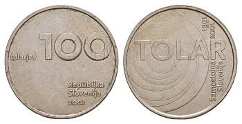 Словения 100 толаров 2001 10 лет Республике Словения и Толару KM 42 медно-никель 4660-147