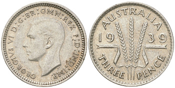 Австралия 3 пенса 1939 Георг V (1936-1952) KM 37 серебро 4621-1148