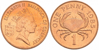 Гернси 1 пенни 1985 Елизавета II (1952-2022), краб KM 40 бронза UNC M24-15
