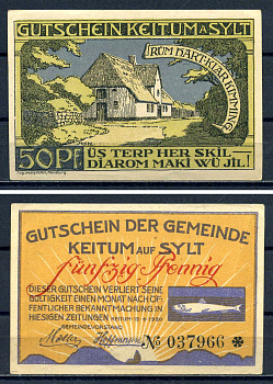 Кайтум (Пруссия,Шлезвиг-Гольштейн) 50 пфеннигов 1920 бумага aUNC 7556-22-1-1