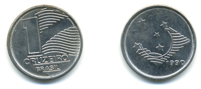Бразилия 1 крузейро 1990 KM 617 нержавеющая сталь aUNC 93-745