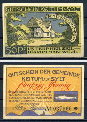 Кайтум (Пруссия,Шлезвиг-Гольштейн) 50 пфеннигов 1920 бумага aUNC 7556-22-1-1