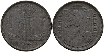Бельгия 1 франк 1946 Belgie-Belgique KM 128 цинк    4187-147