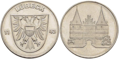 ГЕРМАНИЯ МЕДАЛЬ ND ГОРОД ЛЮБЕК ОСНОВАН В 1143 ГОДУ, ДИАМЕТР 27,5 ММ. сталь плакированная никелем 4517-1043