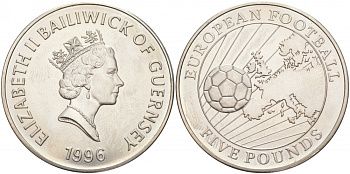 Гернси 5 фунтов 1996 европейский футбол KM 68 медно-никель UNC 73-711