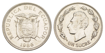 Эквадор 1 сукре 1986 KM 85.2 сталь плакированная никелем UNC 4641-712