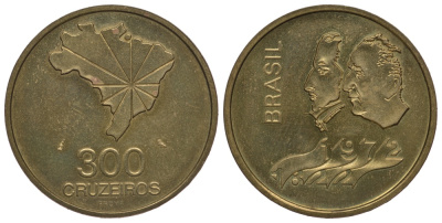 Бразилия 300 крузейро 1972 независимость, пробная / проба KM Pr7 UNC 00-812-04