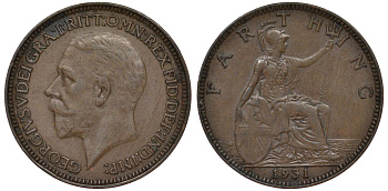 Великобритания 1 фартинг 1931 Георг V (1910-1936) KM 825, Spink 4061 бронза 4128-912