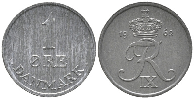 ДАНИЯ 1 ЭРЕ 1962 C; S, ФРЕДЕРИК IX (1947-1972) KM 839.2 цинк UNC 100-1129