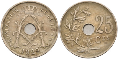 Бельгия 25 сантимов 1929 Belgie, Альберт I (1909-1934) KM 69 медно-никель 4589-746