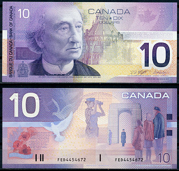 Канада 10 долларов 2001 (2001) Pick 102 b бумага UNC (пресс) 8602-44-1-1