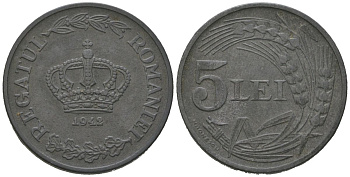 Румыния 5 леев 1942 Михай I (1940-1947) KM 61 цинк 4591-1051