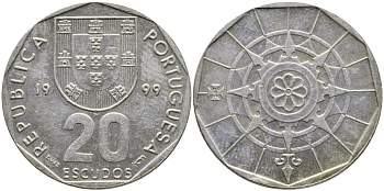 ПОРТУГАЛИЯ 20 ЭСКУДО 1999 INCM KM 634.1 медно-никель 1524-832