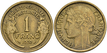 Франция 1 франк 1932 KM 885, Le Franc 219.2 алюминиевая бронза 4142-813