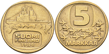 ФИНЛЯНДИЯ 5 МАРОК 1984 N, ЛЕДОКОЛ "URHO" KM 57 алюминиевая бронза 217-831