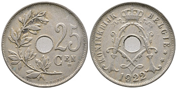 БЕЛЬГИЯ 25 САНТИМОВ 1922 BELGIE KM 69 медно-никель 4364-3741