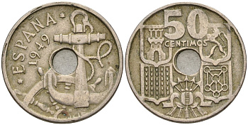 Испания 50 сентимо 1949 Франсиско Франко (1939 - 1975) KM 777 медно-никель 4155-254