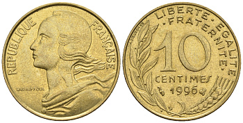 Франция 10 сантимов 1996 тип Marianne KM 929 медь алюминий никель 4609-312
