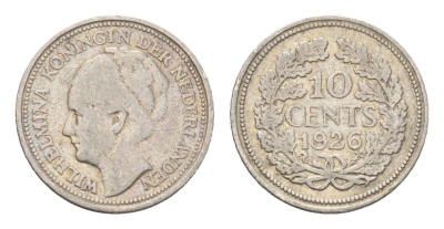 Нидерланды 10 центов 1926 Вильгельмина (1890-1948) KM 163 серебро 4674-1221