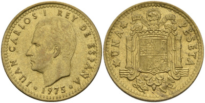 Испания 1 песета 1975 (80) Хуан Карлос I (1975-2014) KM 806 алюминиевая бронза 4604-225