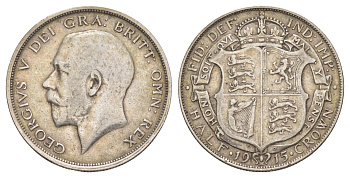 Великобритания 1/2 кроны 1915 Георг V (1910-1936) KM 818.1, Spink 4011 серебро 1526-531