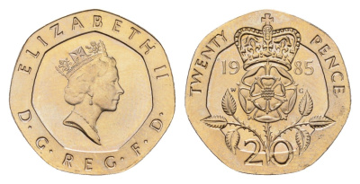 Великобритания 20 пенсов 1985 Елизавета II (1952-2022) KM 939, Spink 4361 (G2) медно-никель UNC 4674-1024
