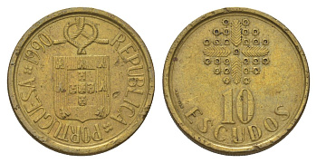 Португалия 10 эскудо 1990 KM 633 никель латунь 4626-333