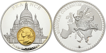 Нидерланды медаль 1993 серия европейские доевровые монеты, 54 гр., 50 мм.,с сертификатом, Франция, Париж, собор  серебрение  PROOF  06-026-13