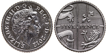 Великобритания 5 пенсов 2012 Елизавета II (1952-2022) KM 1109d, Spink 4671 (D7) медно-никель 4124-713