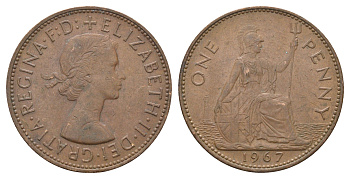Великобритания 1 пенни 1967 Елизавета II (1952-2022) KM 897, Spink 4157 бронза 4661-1035