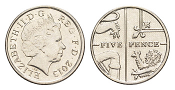 Великобритания 5 пенсов 2013 Елизавета II (1952-2022) KM 1109d сталь плакированная никелем aUNC 4632-548